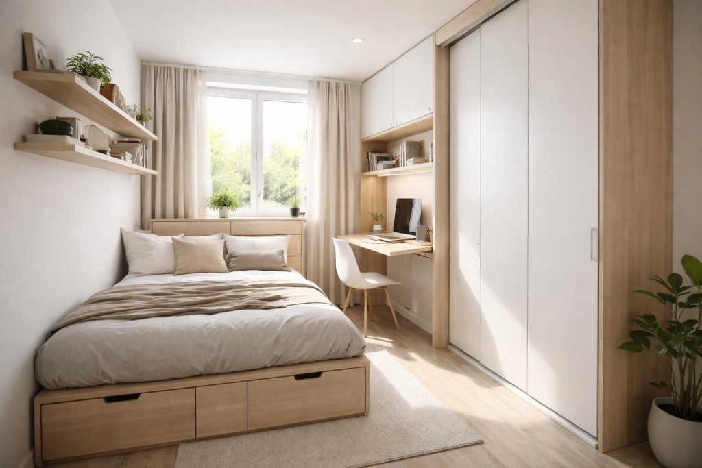 découvrez comment maximiser l'espace dans une chambre de 7m2 grâce à un plan sur mesure, alliant fonctionnalité et design pour un intérieur optimisé.
