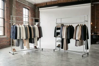 Dressing modulable sur roulettes servant de séparateur d'espace dans un studio photo professionnel